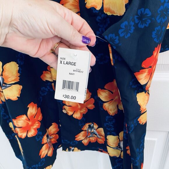 Extreme Gear Hawaiian Shirt Blue Pin Up Girlie Short Sleeve Mens Large Deadstock - Picture 10 of 12